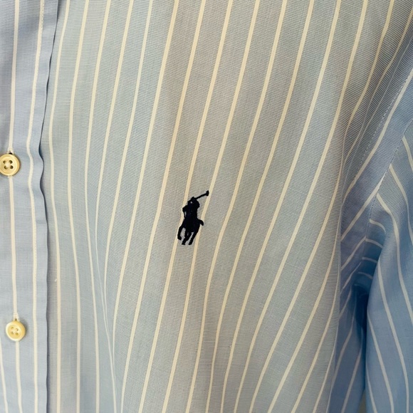 RALPH LAUREN Blue Label Dress Shirt Long Sleeve Classic Blue Stripe Medium - Picture 5 of 12